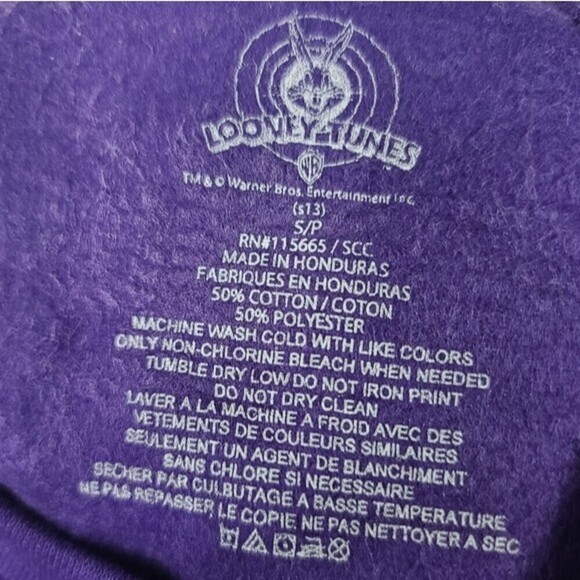 Looney Tunes Bugs Bunny Tasmanian Devil Baseball Purple Crewneck Vintage Sweater - Picture 8 of 8